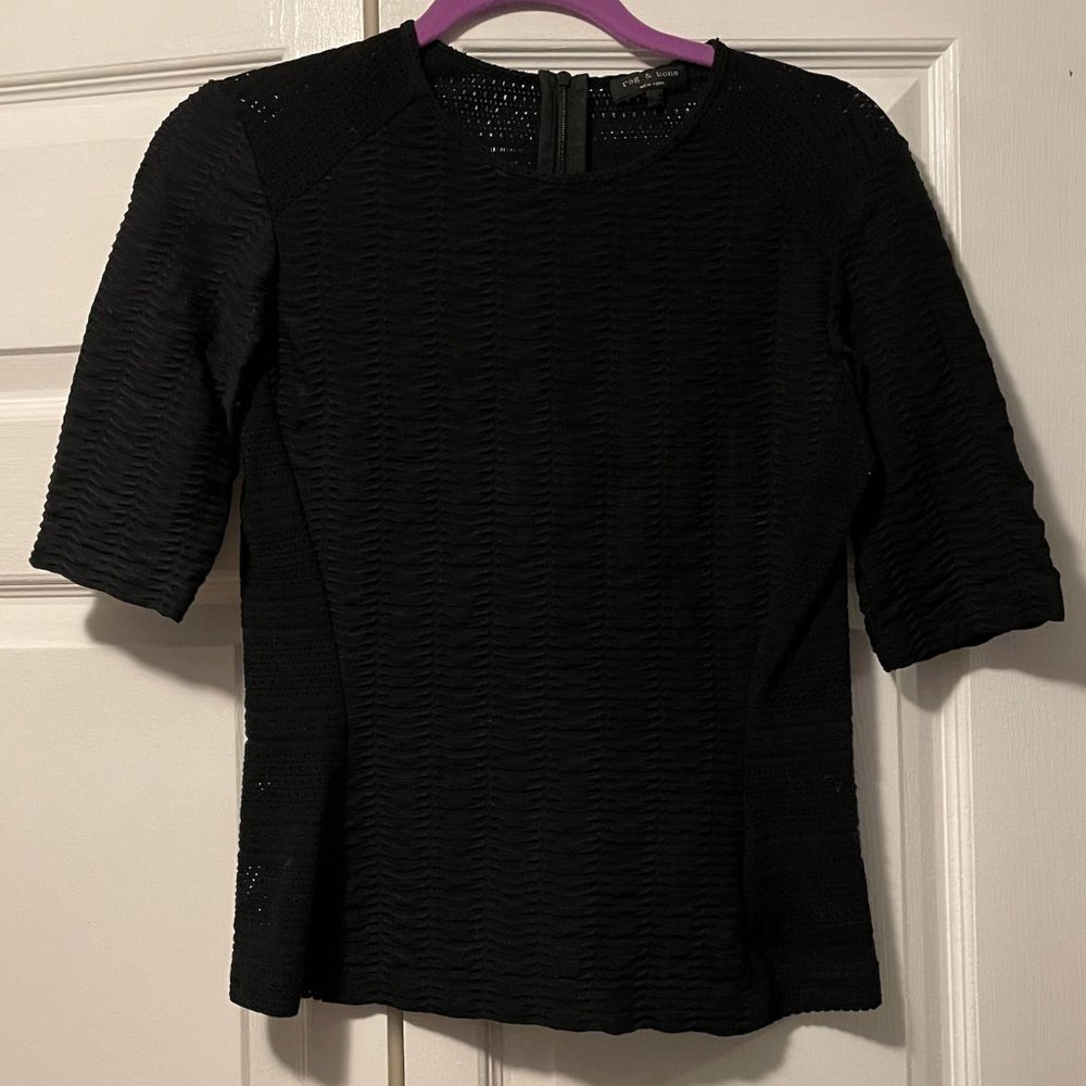 Rag & Bone Black Stretchy Knit Sleeve Shirt - Size Medium